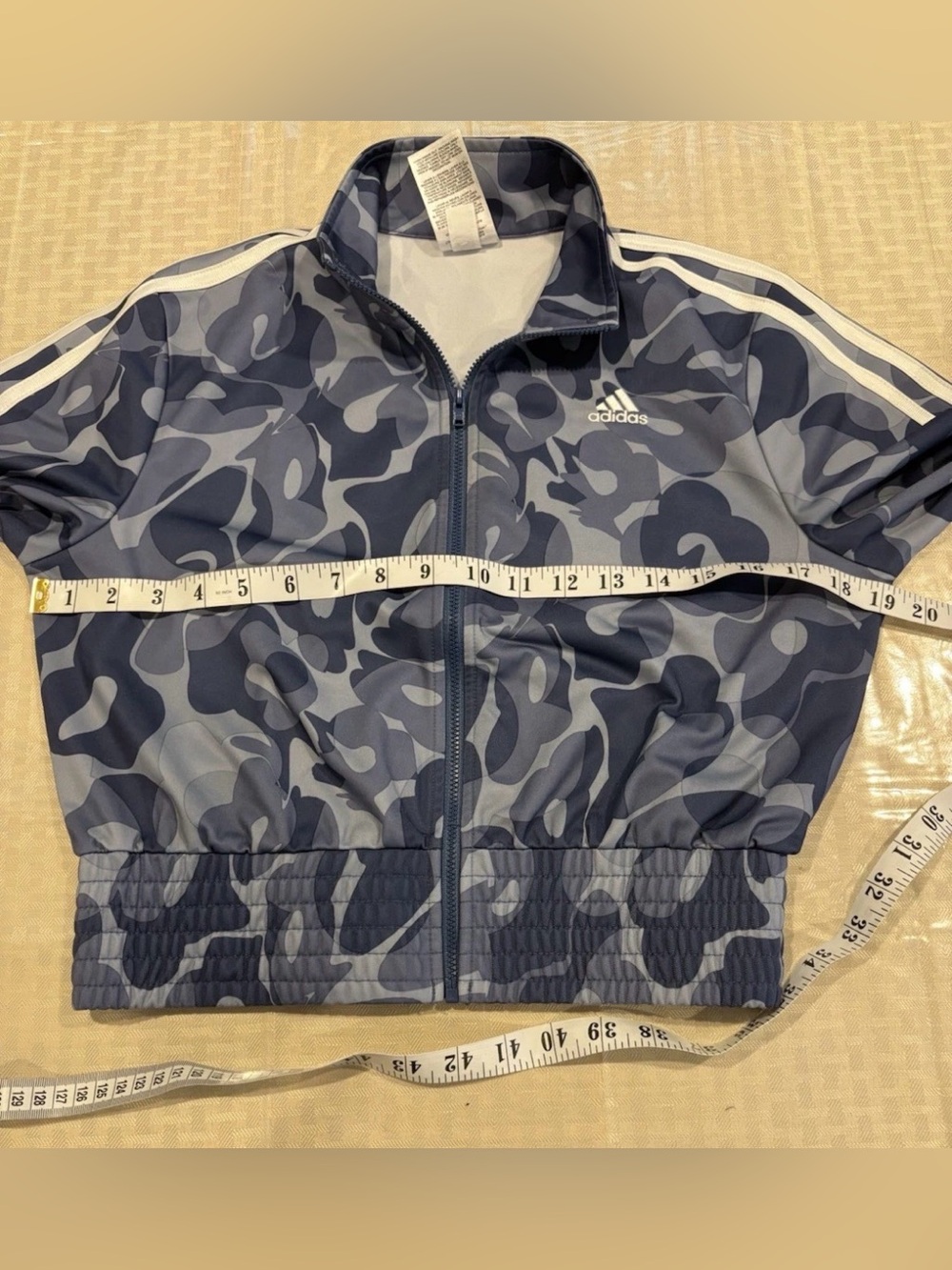 Adidas Girls Cropped Track Jacket Size Large (14) Blue Camo Trefoil Striped - Picture 7 of 7